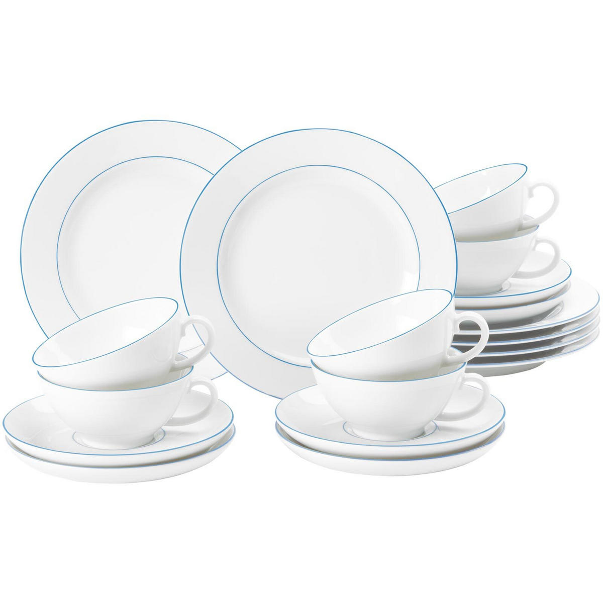 TEESERVICE Sonate Blue Lines weiß-blau 18er Set - Blau/Weiß, Keramik (20.6/28.4/20.6cm) - Seltmann Weiden