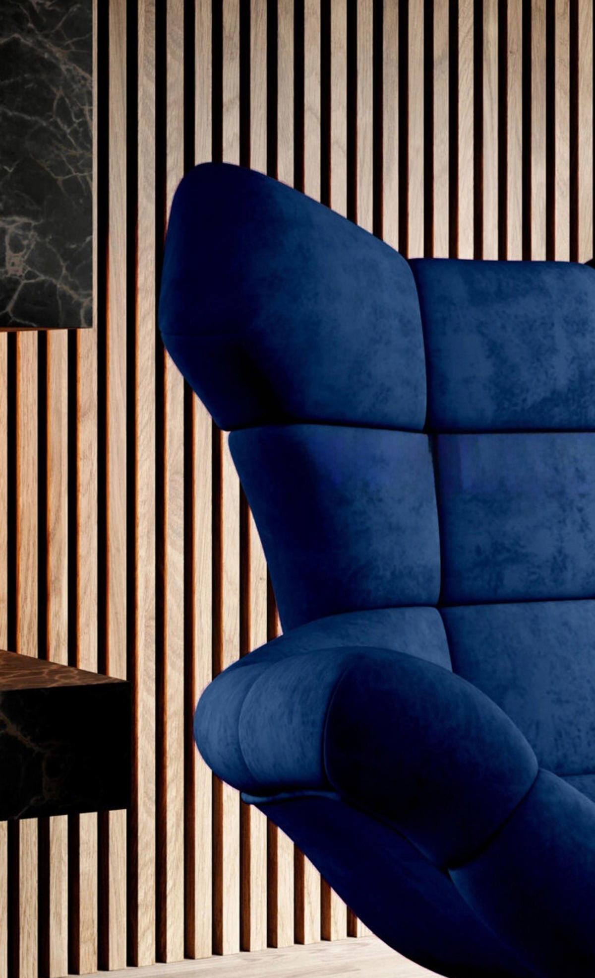 SESSEL SENSI Relaxstuhl mit 360° Drehung und Schwingfunktion – Lux-Schaumkissen, Blau, 104x46x119 cm - Blau/Schwarz, Holz/Textil (104/119/84cm) - DomoHome