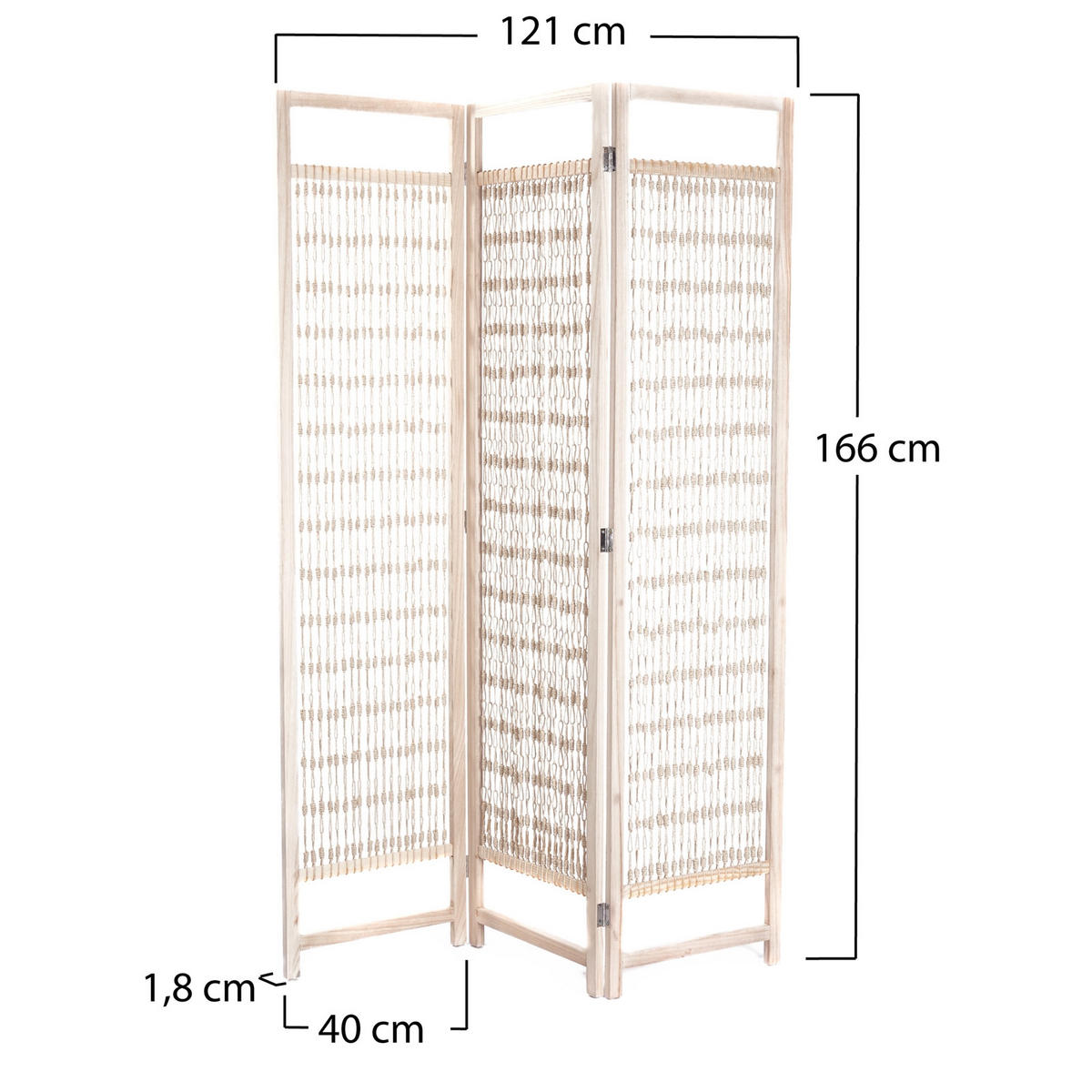 RAUMTEILER Cosmo 3-tlg. 166x121 cm, Holz, festes Garn geknüpft natur - Naturfarben, Holz (121/166/2cm) - CREEDWOOD
