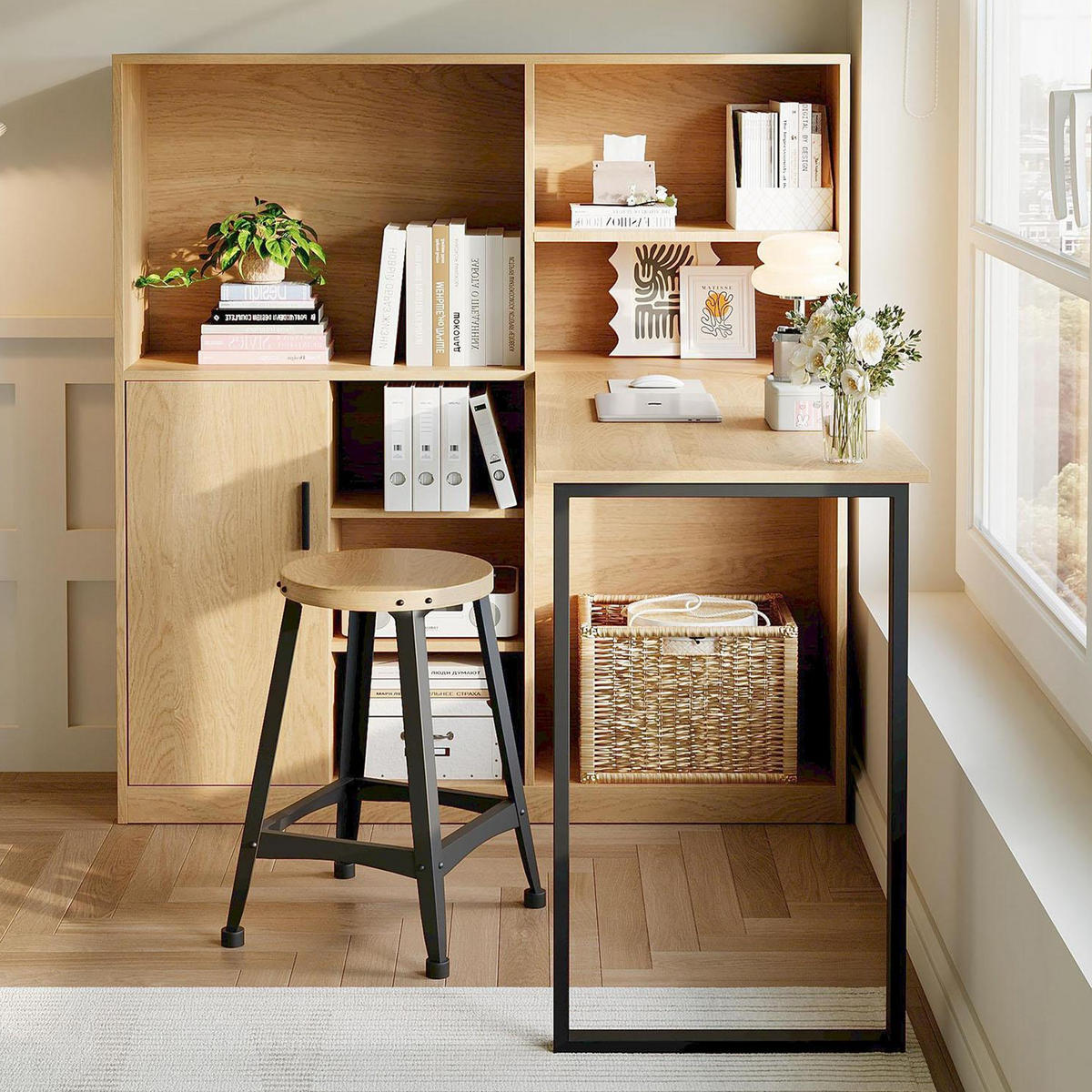 BARMÖBEL 120 cm natur aus MDF mit Stauraum und Eisenbeinen - Naturfarben, Holzwerkstoff (120/120/50cm) - OKWISH