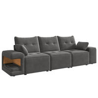 3-SITZER SOFA Samt Grau mit Stauraum und Haustiernischen - Grau, Holzwerkstoff/Kunststoff (229.5/84/78cm) - WISHDOR