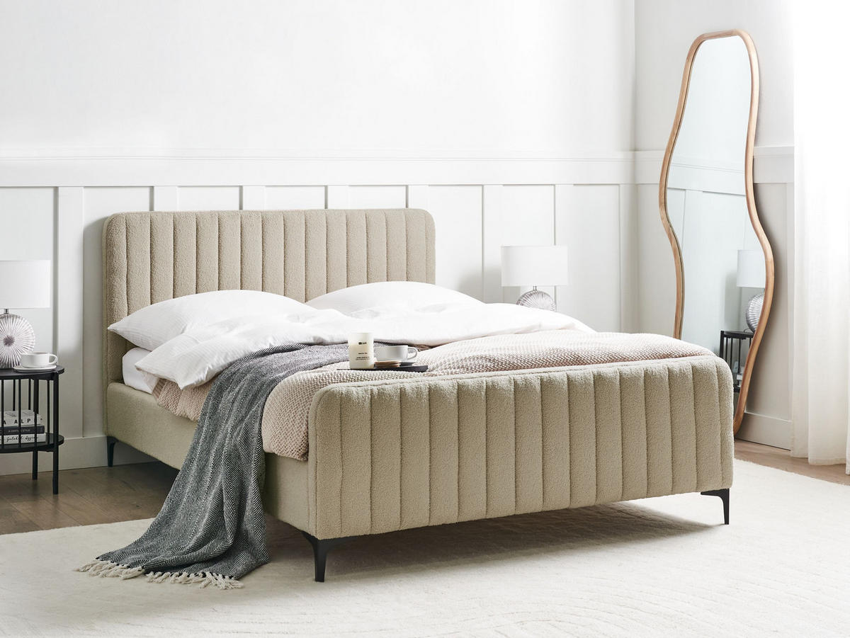 POLSTERBETT mit Lattenrost 140x200 cm Beige Lunan - Beige, Textil (140/200cm) - Beliani