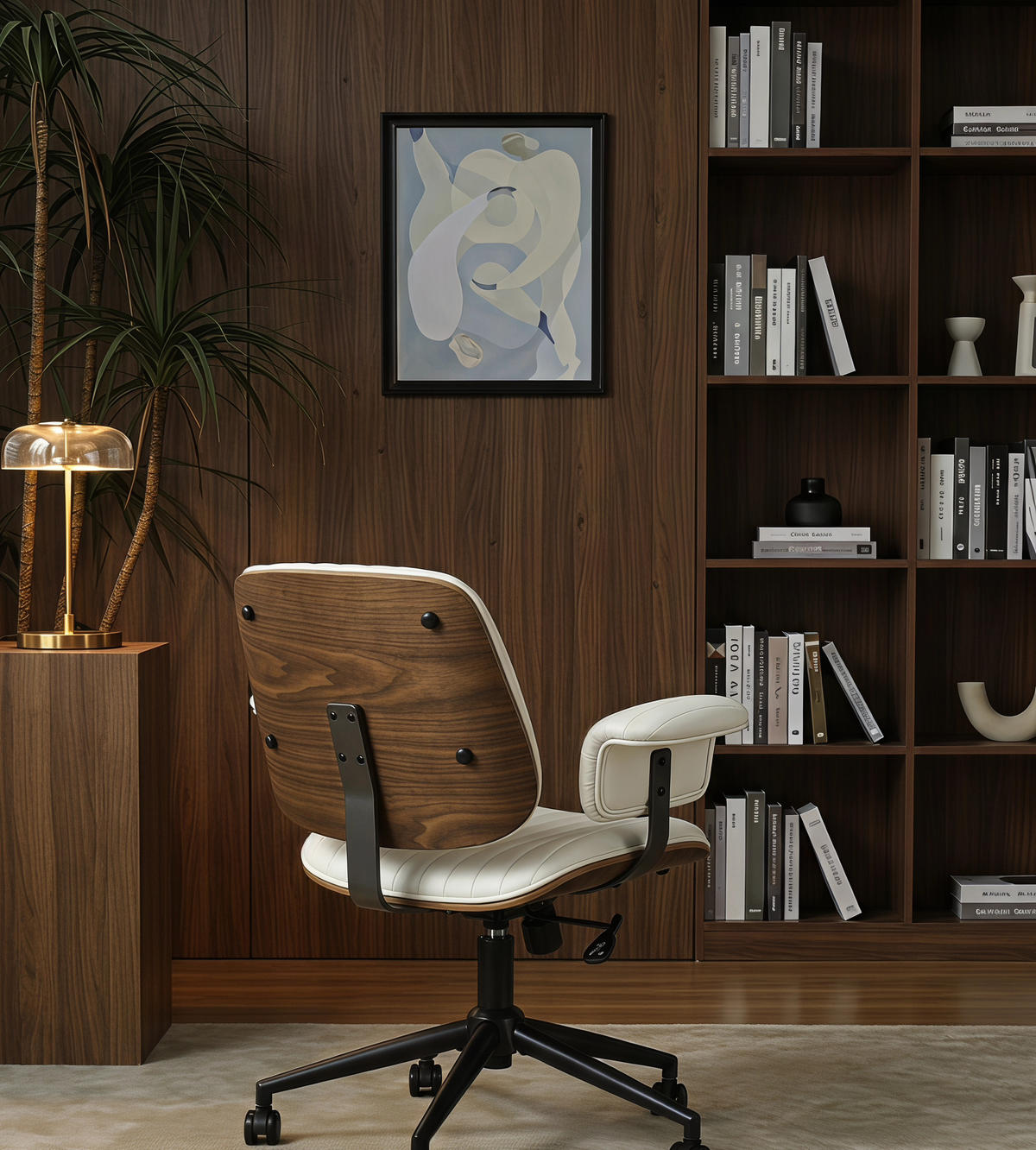SCHREIBTISCHSTUHL in Beige 59x73x87 cm mit Armlehnen, Drehfunktion und Rollen - Beige, Leder (73/87/59cm) - IVMEU