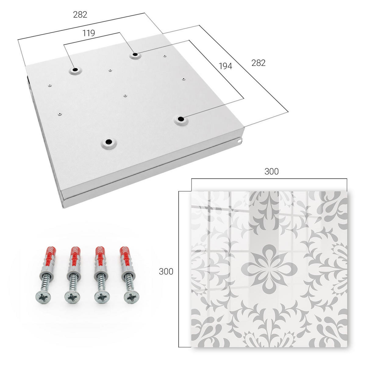 SCHLÜSSELBOX Weiß 30x30 cm – Türöffnung nach rechts - Elegante Symmetrie - Grau, Metall (30/30/5cm) - TULUP