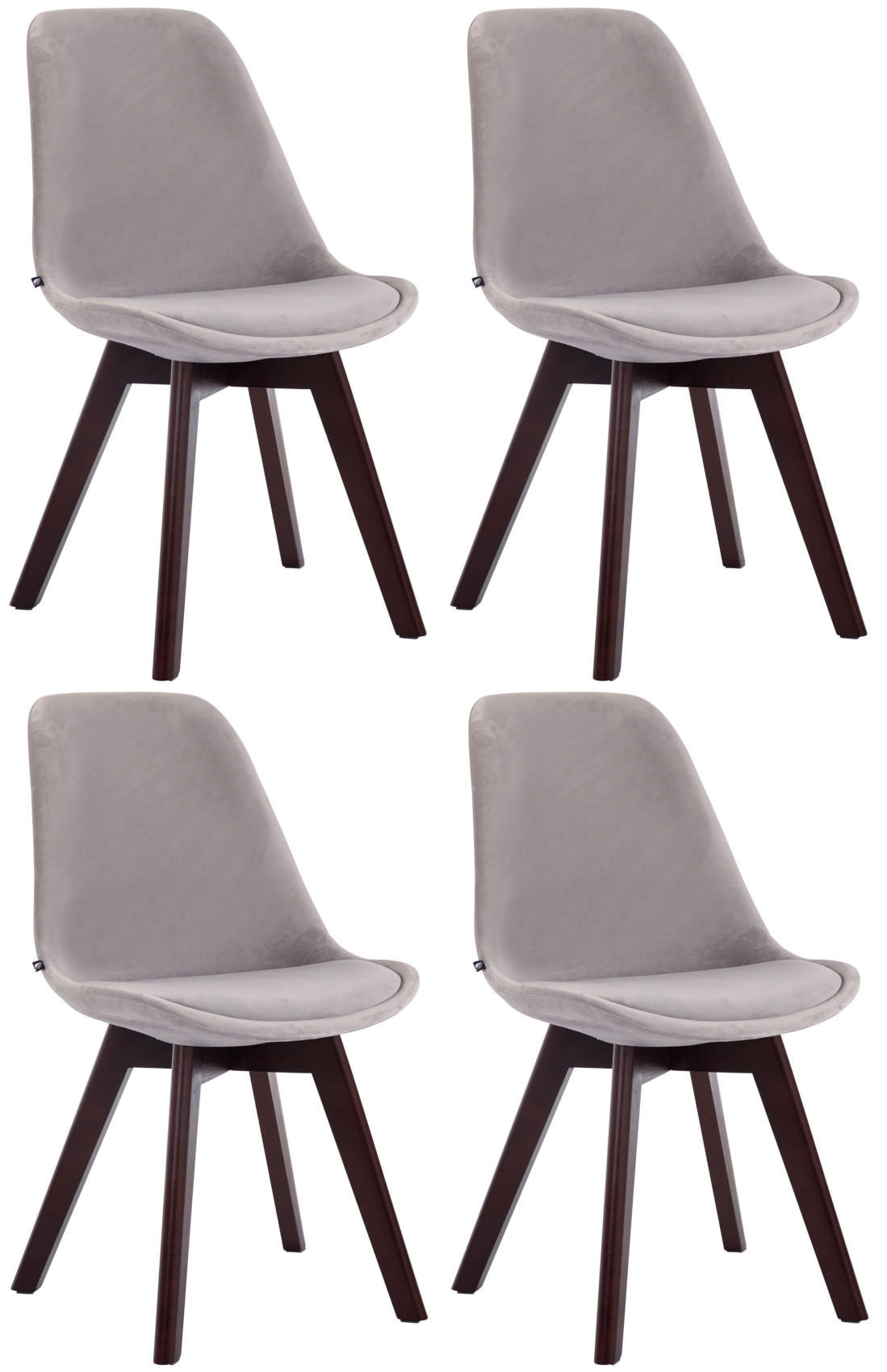 STUHL 4er Set Samt grau - Walnussfarben/Grau, Holz/Textil (48/84/55cm) - CLP