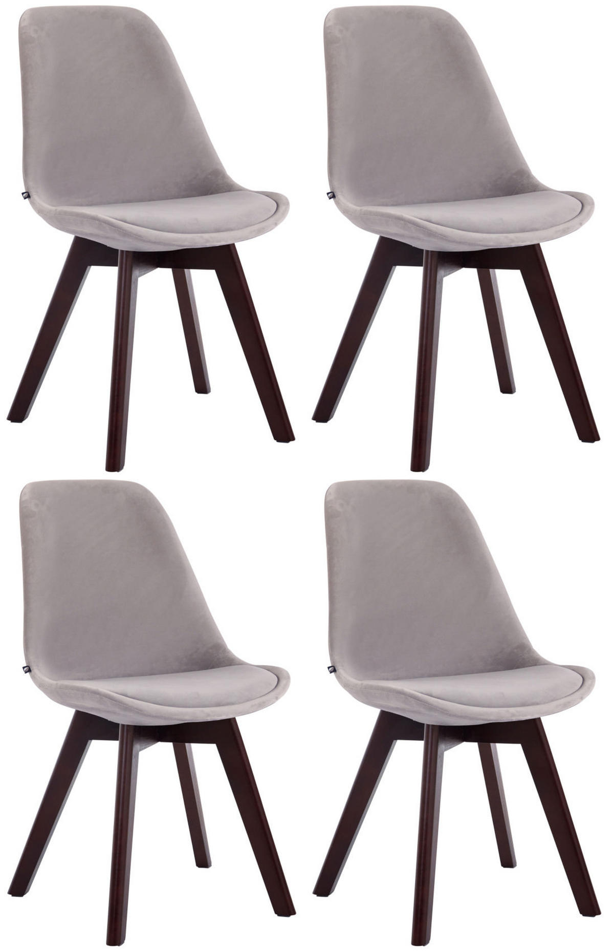 STUHL 4er Set Samt grau - Walnussfarben/Grau, Holz/Textil (48/84/55cm) - CLP