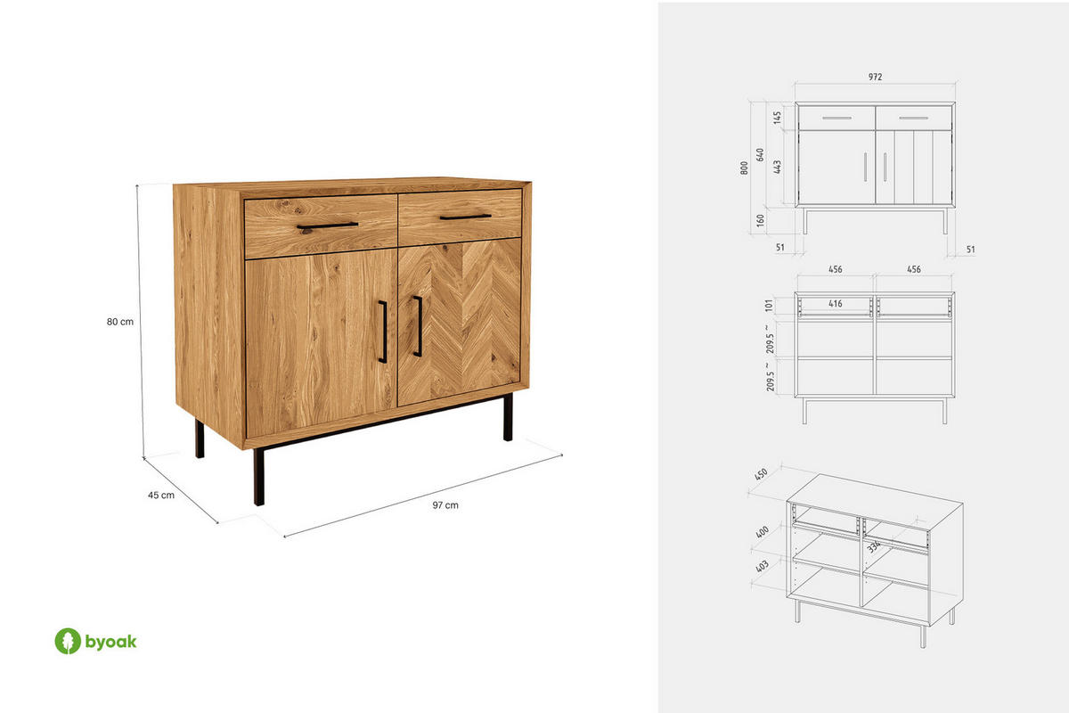 KOMMODE LEON Wildeiche - Wildeiche, Holz (97/80/45cm) - byoak