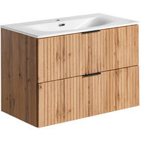 WASCHTISCHKOMBI Niva hängend geriffelt in Eiche Hell Braun 81/59/46 cm - Eiche Wotan/Multicolor, Holzwerkstoff/Kunststoff (81/58.5/46cm) - WFL GROUP