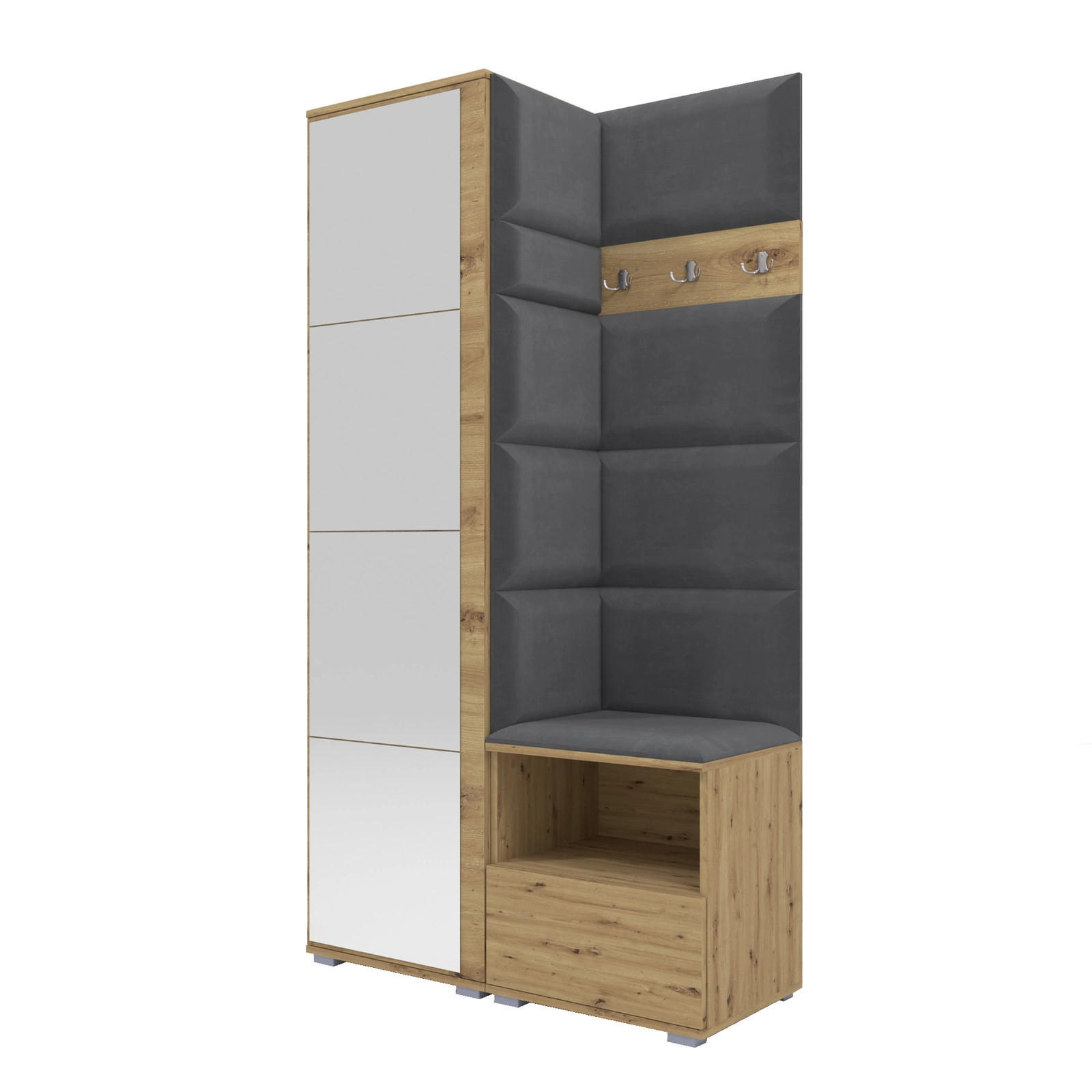 XXXLutz Garderoben-Set Eiche Artisan, Dunkelgrau 100x187x40 cm