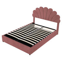 POLSTERBETT 140/200 cm mit hydraulischem Bettkasten, floralem Kopfteil und Lattenrost aus Samt, Rosa - Dunkelrosa, Textil (140/200cm) - Redom