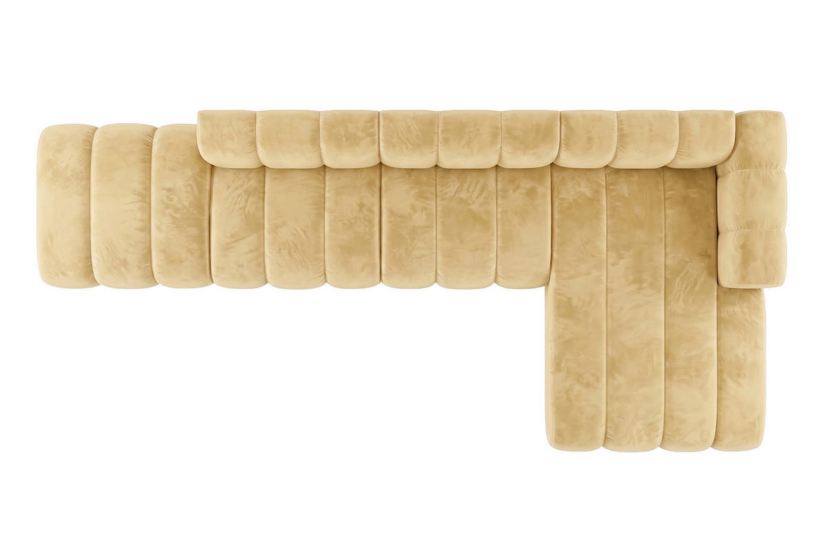 ECKSOFA Modulares In L-Form Mit Hocker, Velvet-Stoff Riviera, Buttergelb, Rechts, GRAND - Hellgelb, Holz (386/179cm) - Kaiser Möbel