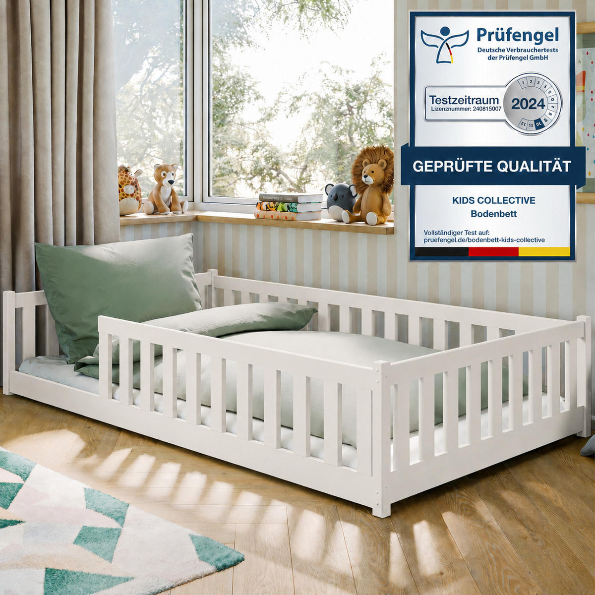 BODENBETT 120x200 cm in Baumwolle - Beige, Holz (120/200cm) - Kids Collective