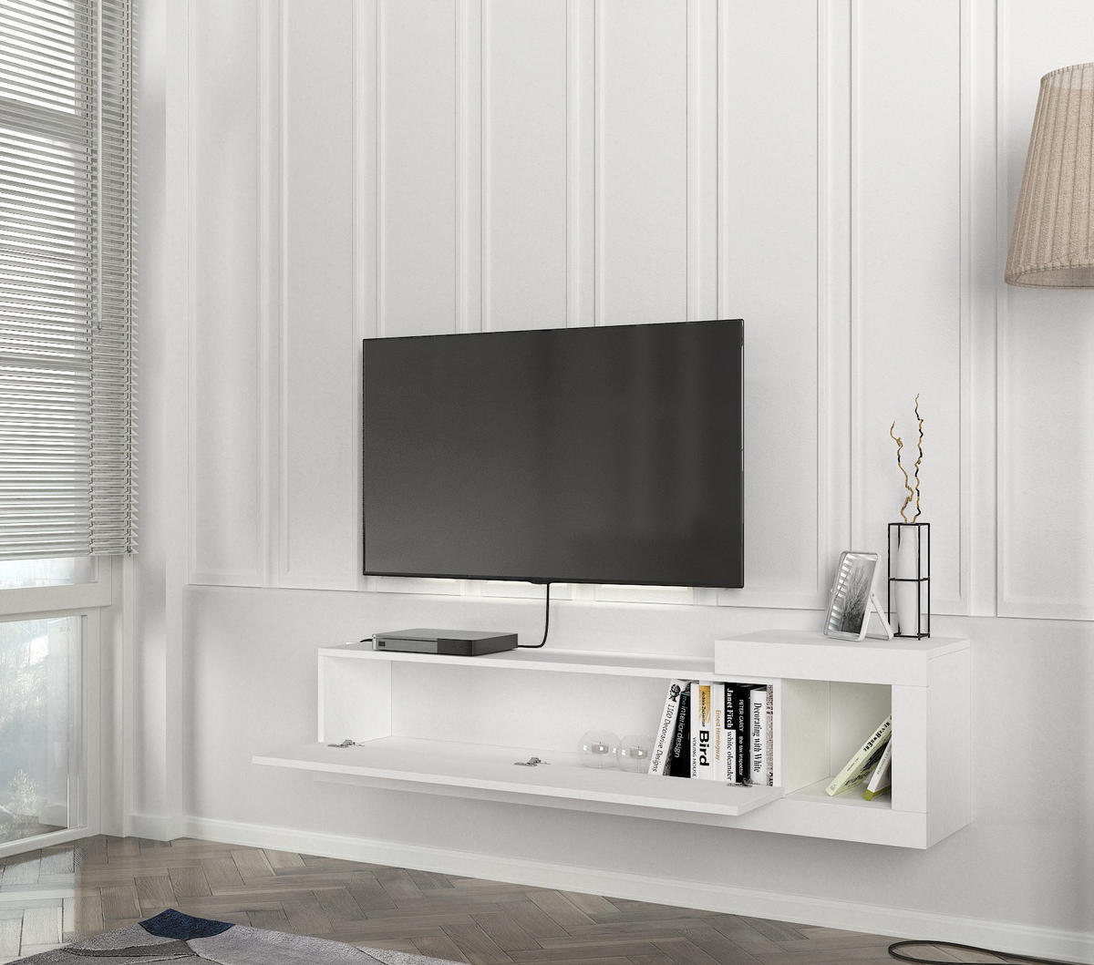 MOEBEL17 TV Lowboard 150 cm – Modernes Lowboard TV Schrank – TV Board Wohnzimmer – Fernsehtisch – TV Möbel Sideboard Modern – Modell Bliss - Weiß, Holzwerkstoff (150/37/30cm) - moebel17