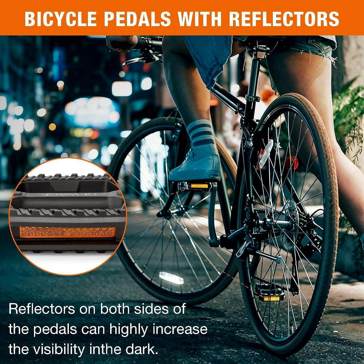 FAHRRADPEDALE City/Trekking 111 x 109 mm mit StVZO Reflektoren - Schwarz, Kunststoff (10.9/1.5/11cm)