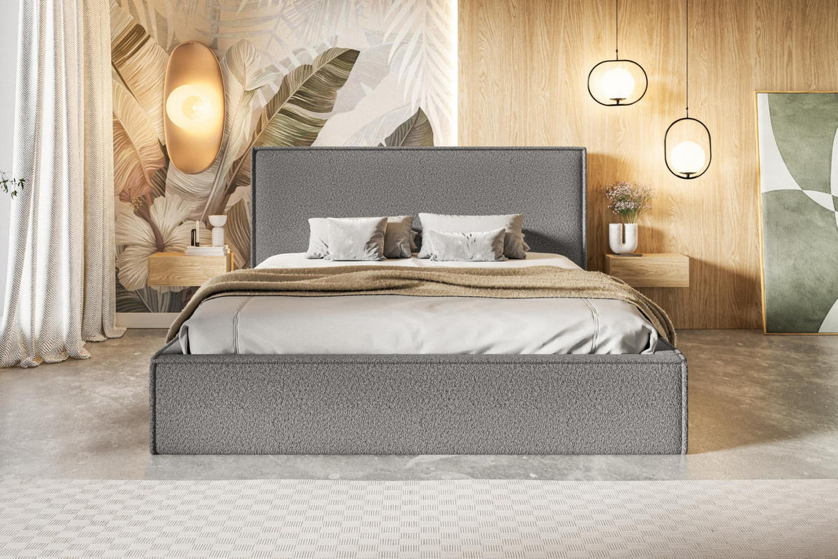 BETT 160x200 - Polsterbett mit Bettkasten und Holzrahmen - Modern Betten - Kuscheliger Catch-Me-Stoff - Kollektion Milano - Grau - Grau, Holz/Textil (160/200cm) - Alpi-Möbel