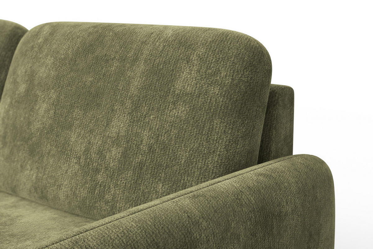 ECKSOFA FEBE 4-Sitzer LINKS, olivgrüner Chenille-Stoff - Schwarz/Olivgrün, Holz/Textil (264/157cm) - Wozimo