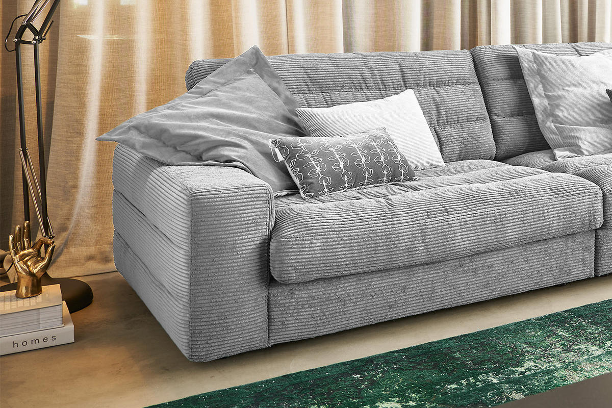 ECKSOFA XL LANA Hellgrau Cord - Hellgrau/Schwarz, Textil (416/205cm) - KAWOLA