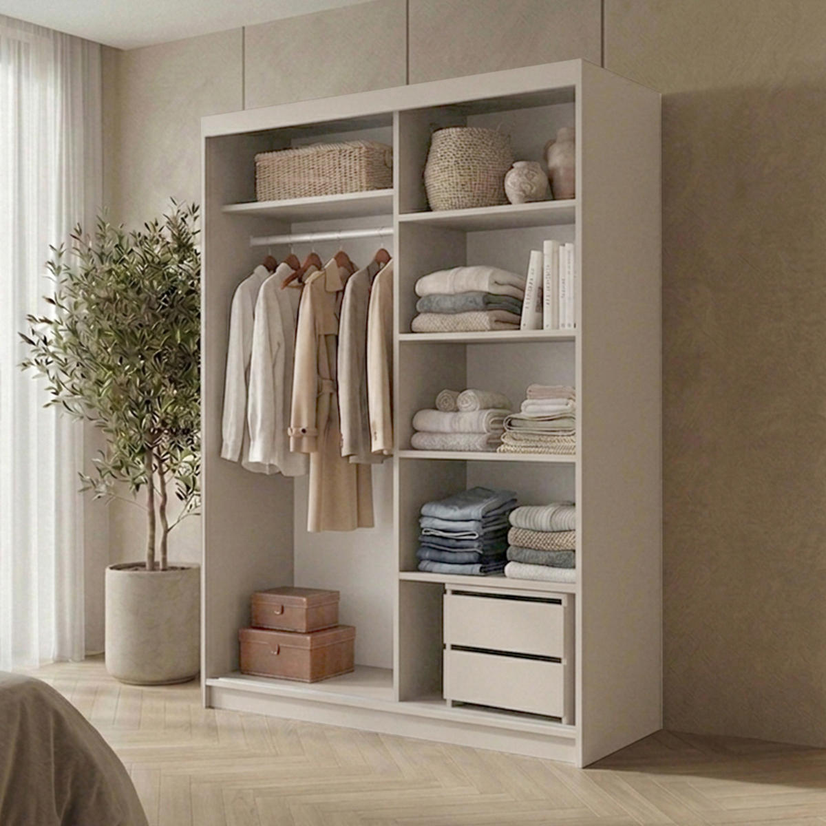 SCHWEBETÜRENSCHRANK Hela mit 2 Türen und Schubkasteneinsatz, 120 cm, Kaschmir - Kaschmir, Holzwerkstoff (120/205/60cm) - Beautysofa