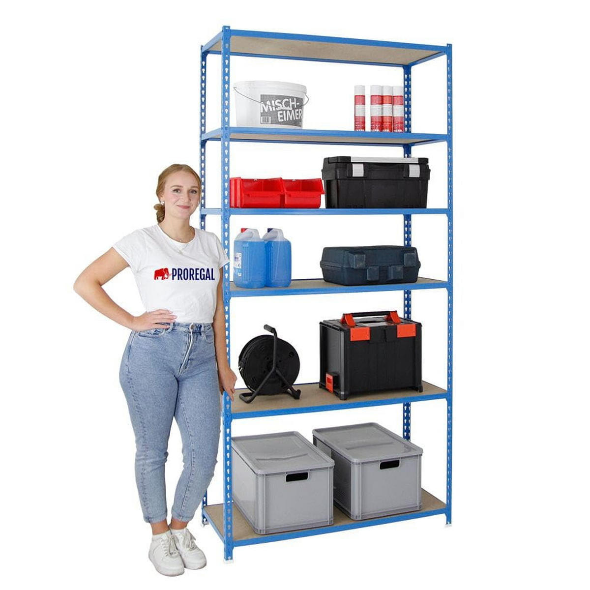 SCHWERLASTREGAL Giant Muli HxBxT 250 x 110 x 30 cm 6 Fachböden Fachlast 200 kg Blau - Blau, Metall (110/250/30cm) - PROREGAL