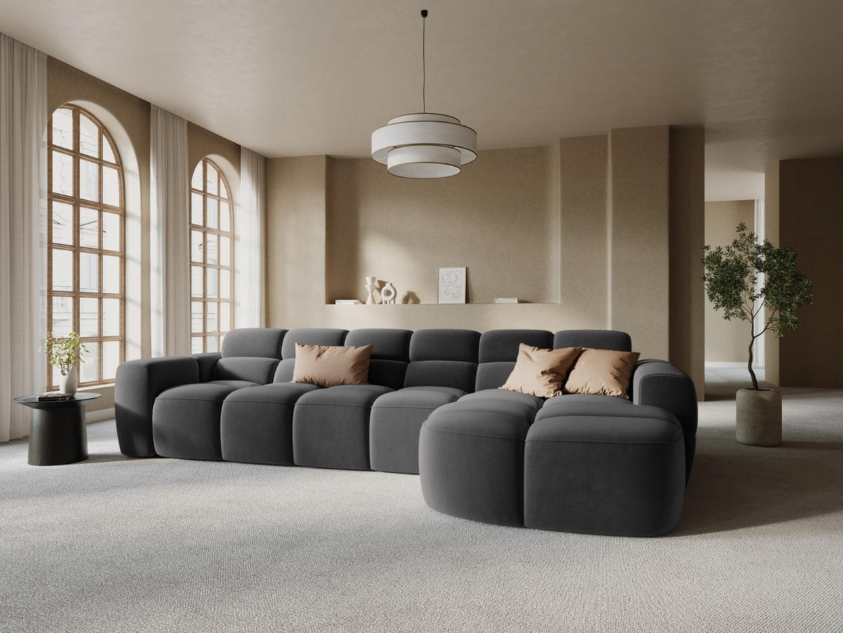 ECKSOFA rechts Lisa aus Samt dunkelgrau 4 Sitzplätze - Dunkelgrau, Textil (170/310cm) - Micadoni