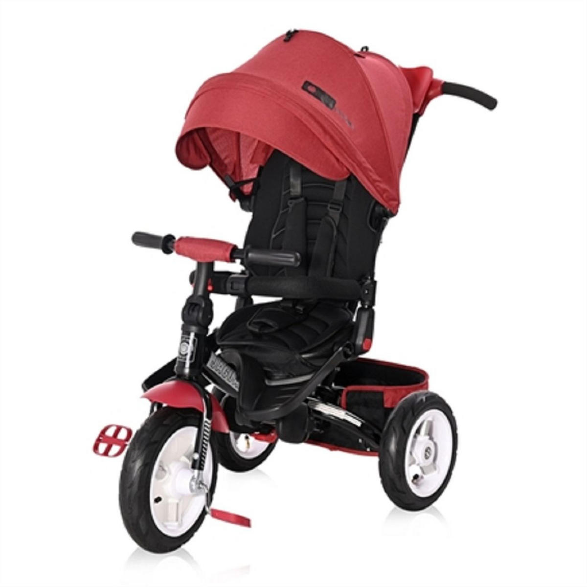 DREIRAD Jaguar 4 in 1 rot/schwarz Gummireifen, Sitz drehbar, Stange, verstellbar - Rot, Metall (120/53/103cm) - Lorelli