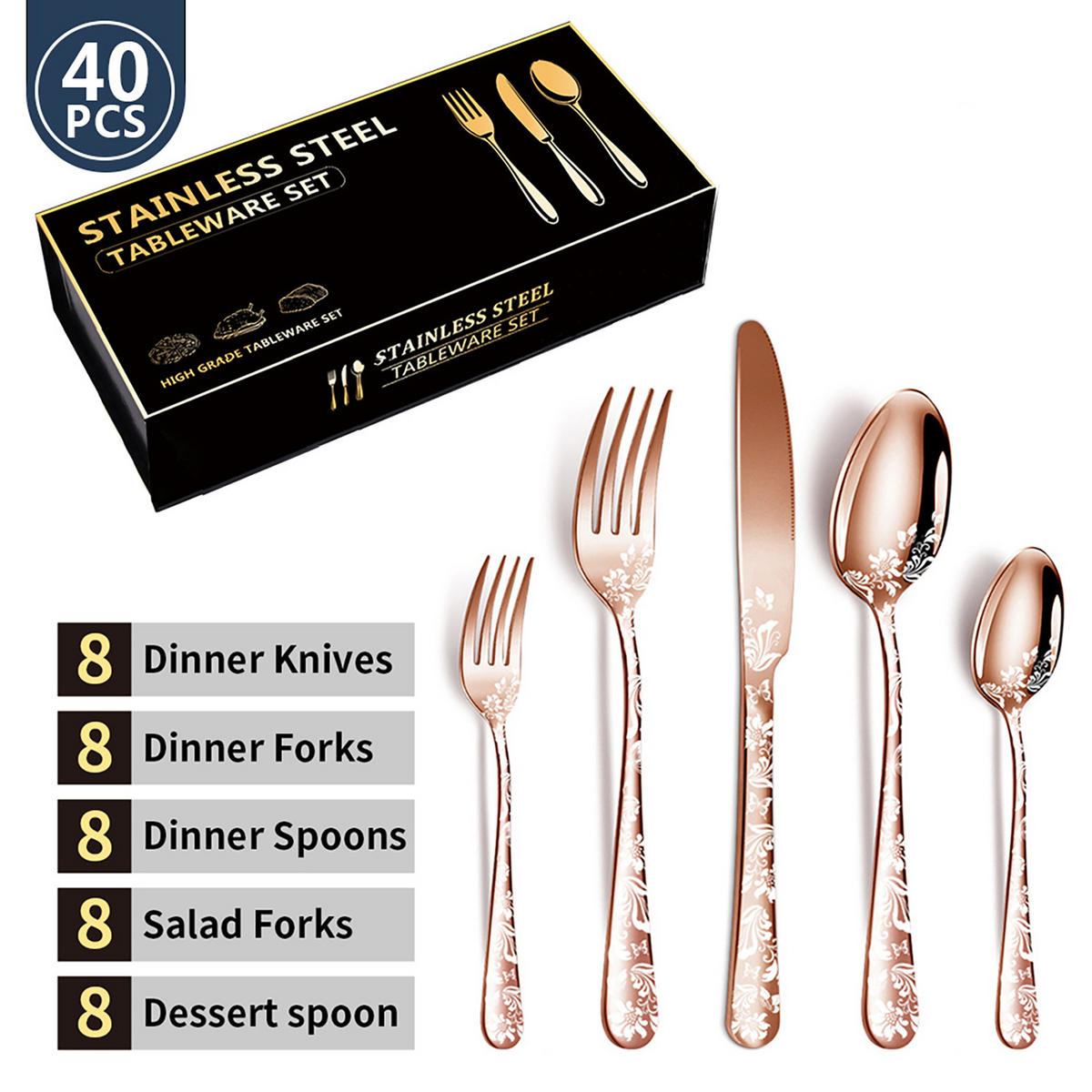 BESTECK-SET, 40-teilig - Goldfarben, Metall
