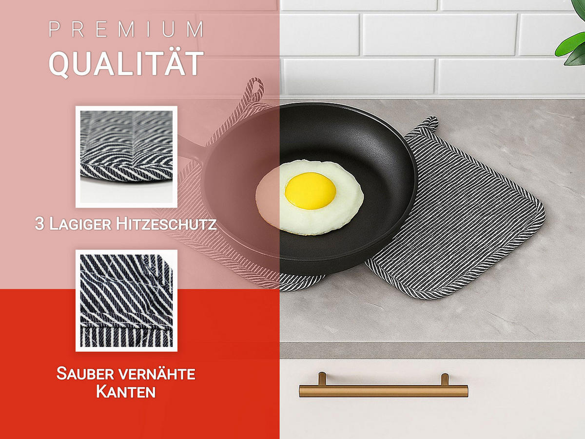 TOPFLAPPEN, 2er-Set, 24x24 cm, 100% Baumwolle, Grau - Schwarz/Weiß, Textil (24/24cm) - Zollner