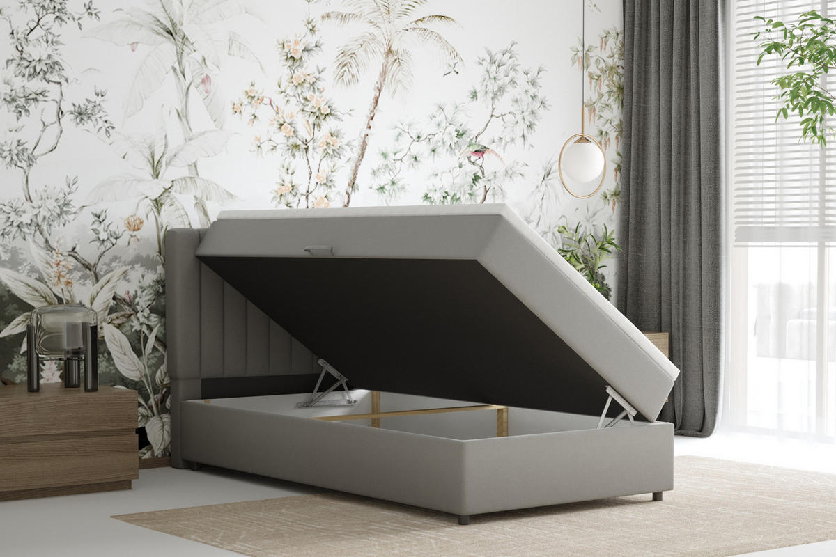 BOXBETT Everest 100 x 200 cm Einzelbett mit hochwertiger Bonell-Matratze und Topper - Hellgrau, Holz (100/200cm) - Panda Möbel