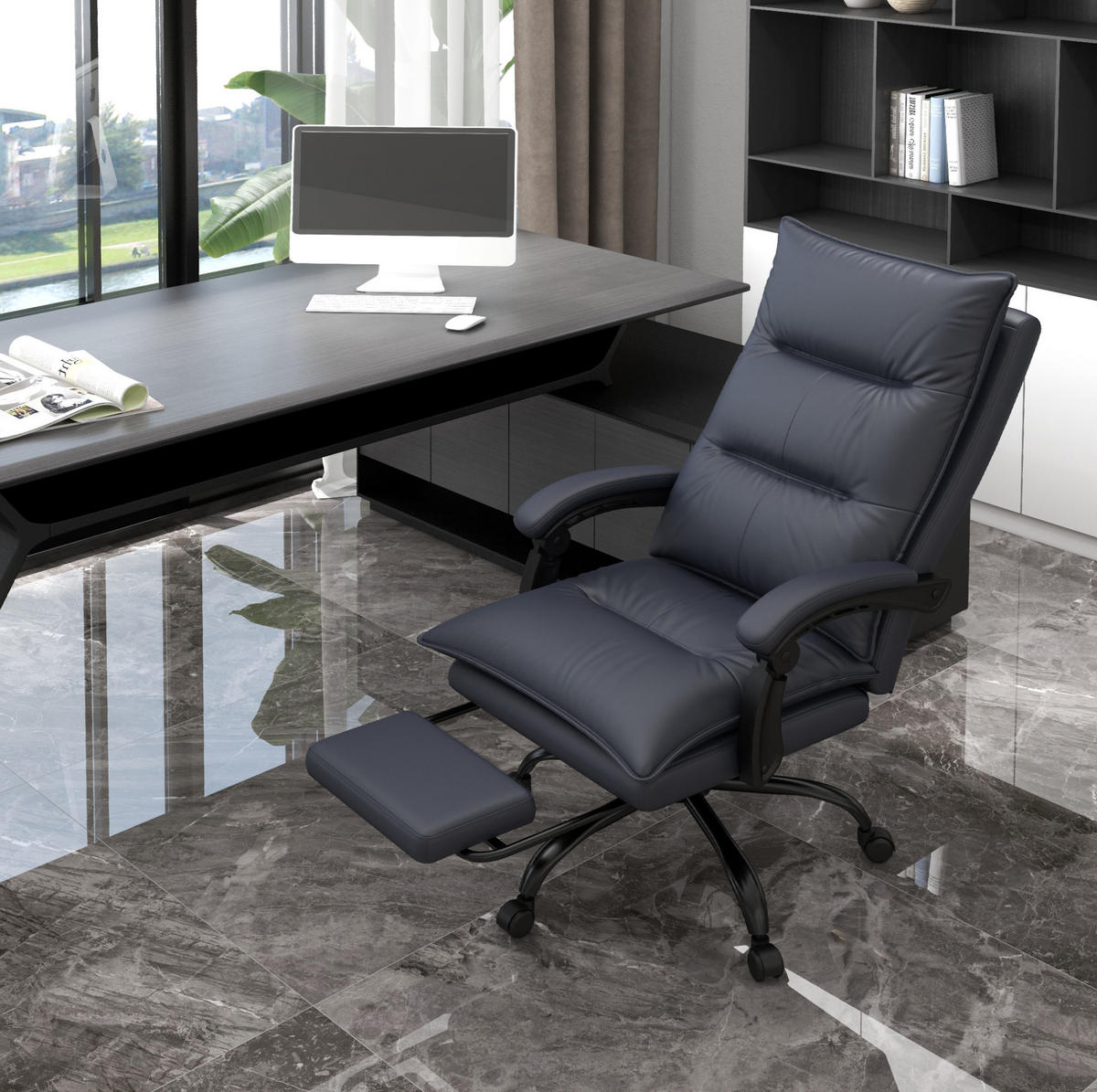 BÜROSTUHL mit Massagefunktion und Fußstütze höhenverstellbar Dunkelgrau - Dunkelgrau, Kunststoff (74/121.5/66cm) - Meubliv