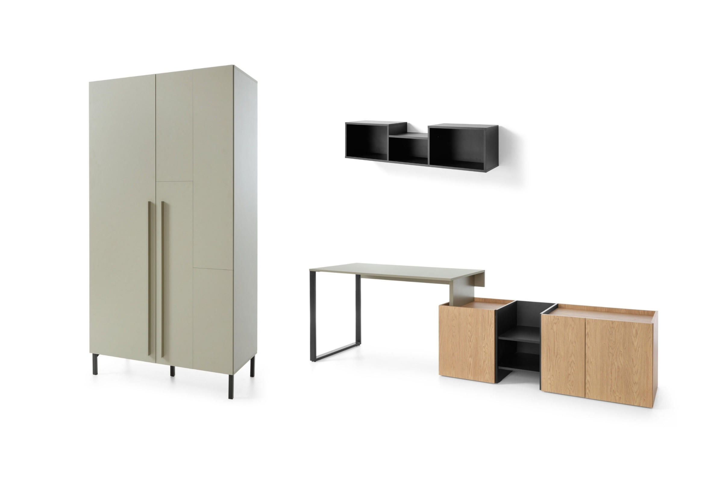 JUGENDZIMMER-SET SORENTO C 3-teilig in Eukalyptus/Baltic Düne Eiche/Schwarzer Onyx - Eukalyptusholzfarben/Eichefarben, Holzwerkstoff (349/195/135cm) - Deine Möbel 24