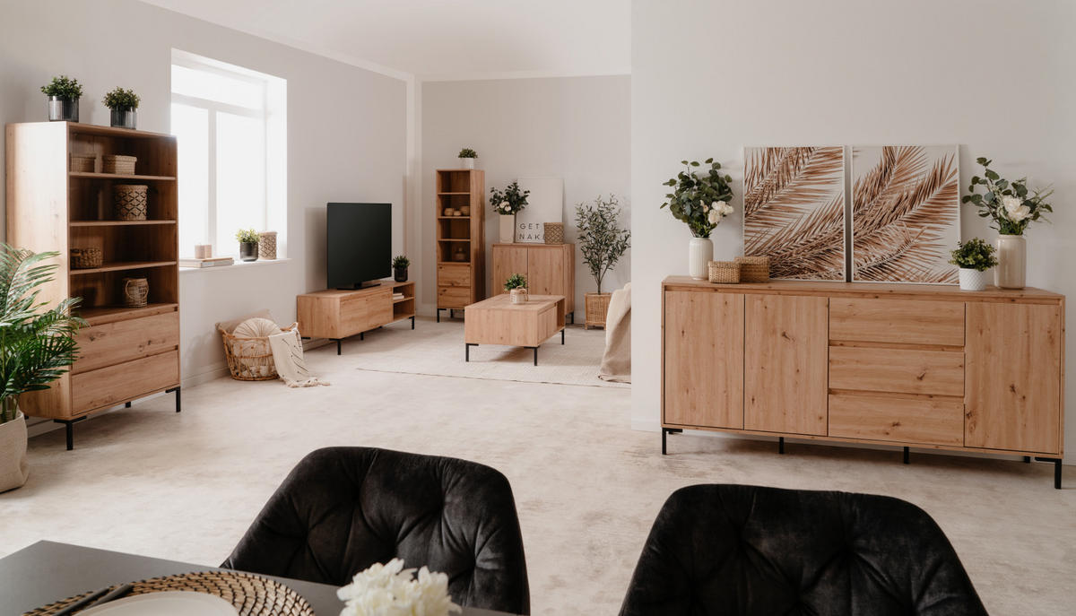 REGALSCHRANK Eiche Artisan 78 cm, Regal mit 2 Schubladen - Schwarz/Eiche Artisan, Holzwerkstoff/Metall (77.5/165/40cm) - Furn.Design