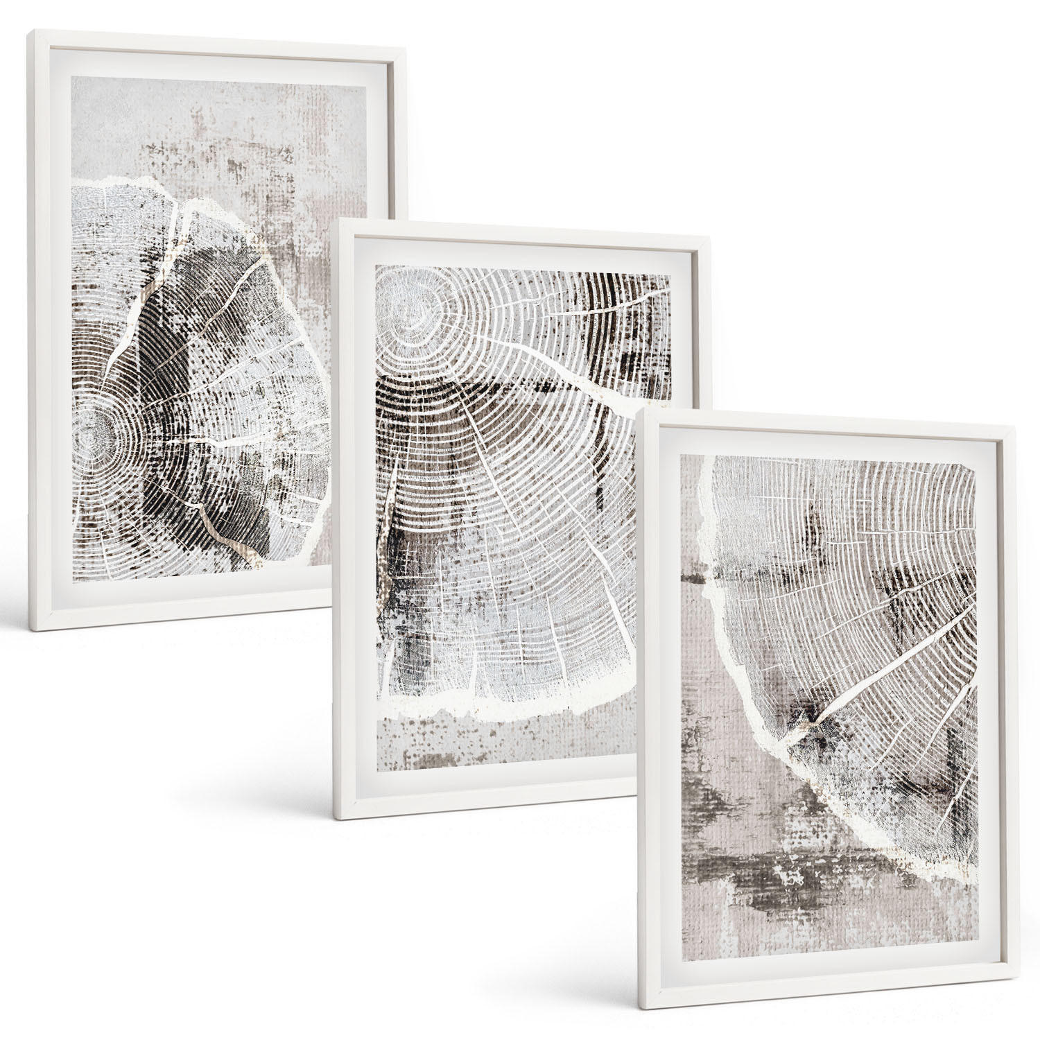 BILDER SET 3er Set - 40x60 cm Weißer Rahmen - Graue Holzmaserungsmuster - Weiß, Kunststoff (40/60cm) - TULUP