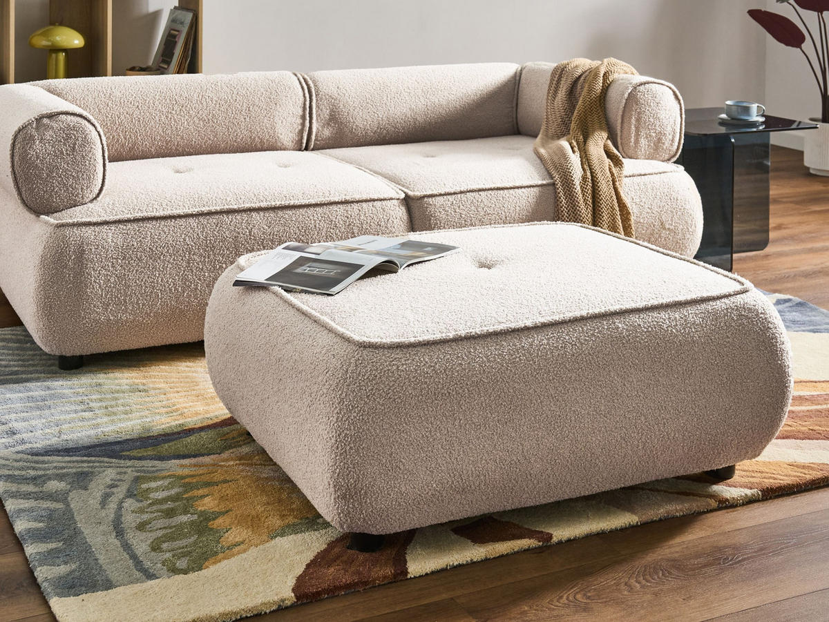 OTTOMANE Bouclé Beige Salla - Beige/Schwarz, Textil (96/43/78cm) - Beliani
