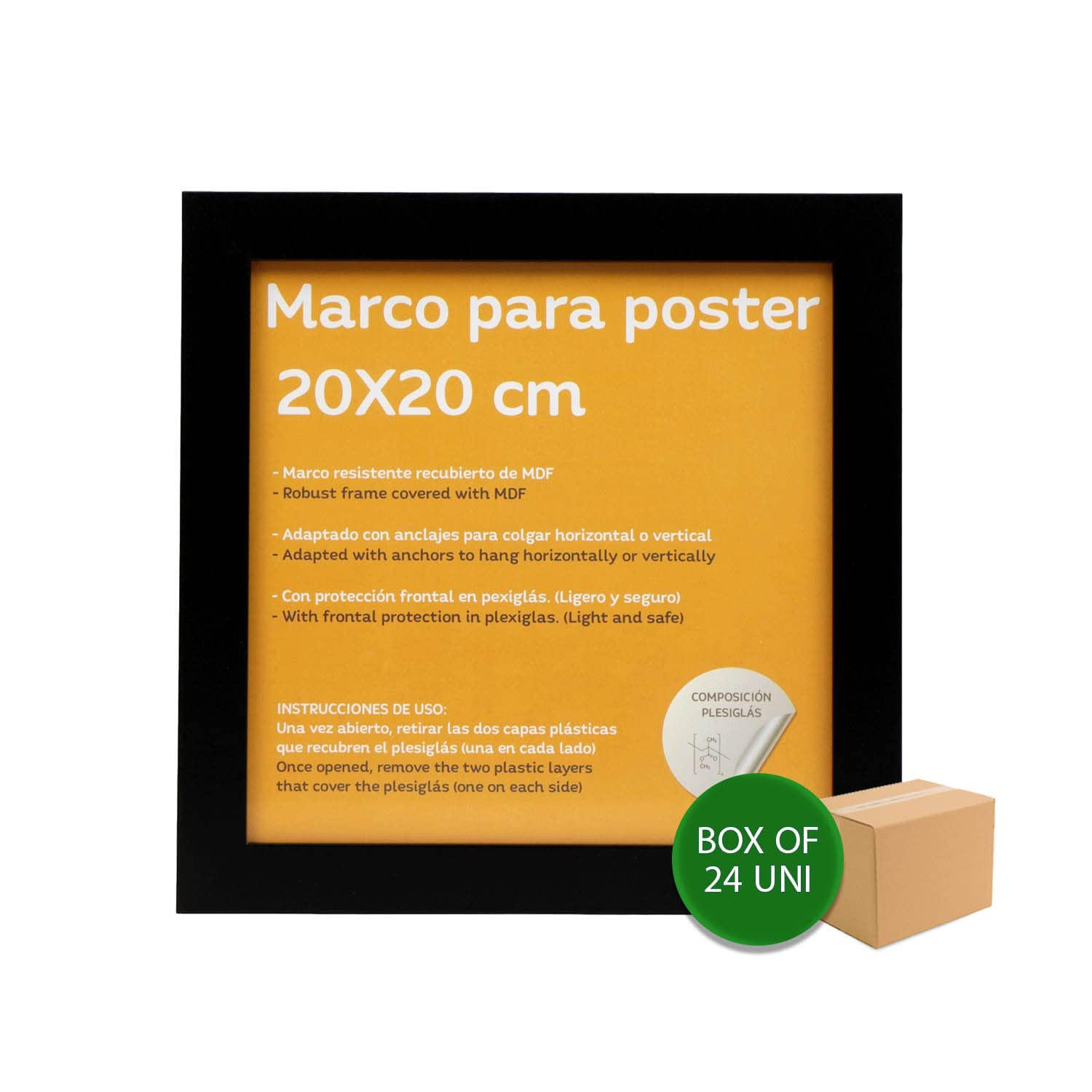 RAHMEN Set mit 24 aus MDF und Acrylglas Schutz und Aussteller für Fotografien, Bilder, Poster, Gemälde, Dekoration für Haus Farbe Schwarz 20X20 cm - Schwarz, Holz (20/3/20cm) - Nacnic
