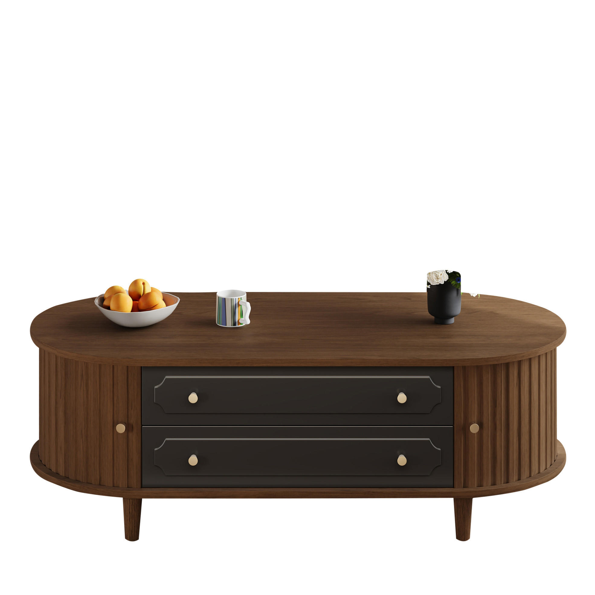 COUCHTISCH 100/50/36 cm in Walnussoptik mit 2 Schubladen und Rolltüren - Walnussfarben, Holzwerkstoff (100/50/36cm) - Flora Grace