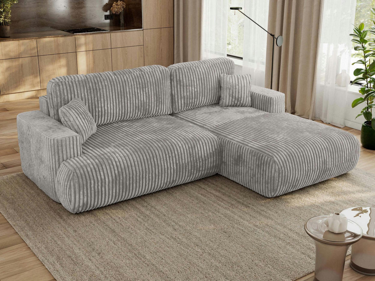 ECKSOFA OVO L Hellgrau Cord - Rechts Seite - Hellgrau/Schwarz, Kunststoff/Textil (195/271cm) - MKS