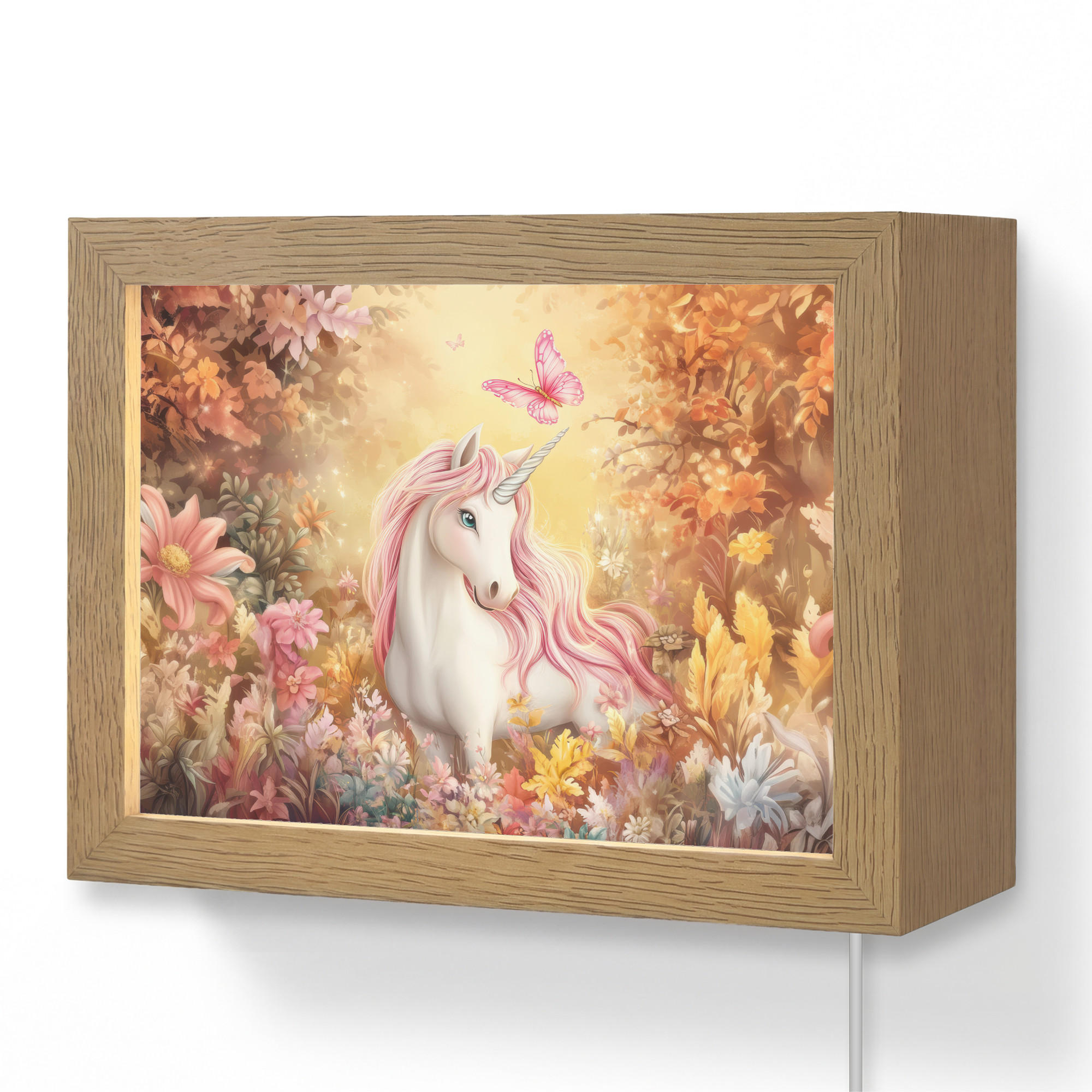 OnlyWow NÁSTĚNNÁ LAMPA Jednorožec - Květiny - Motýl - Růžová 20x15 cm
