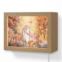 NÁSTĚNNÁ LAMPA Jednorožec - Květiny - Motýl - Růžová 20x15 cm - béžová, kompozitní dřevo (20/15/8cm) - OnlyWow
