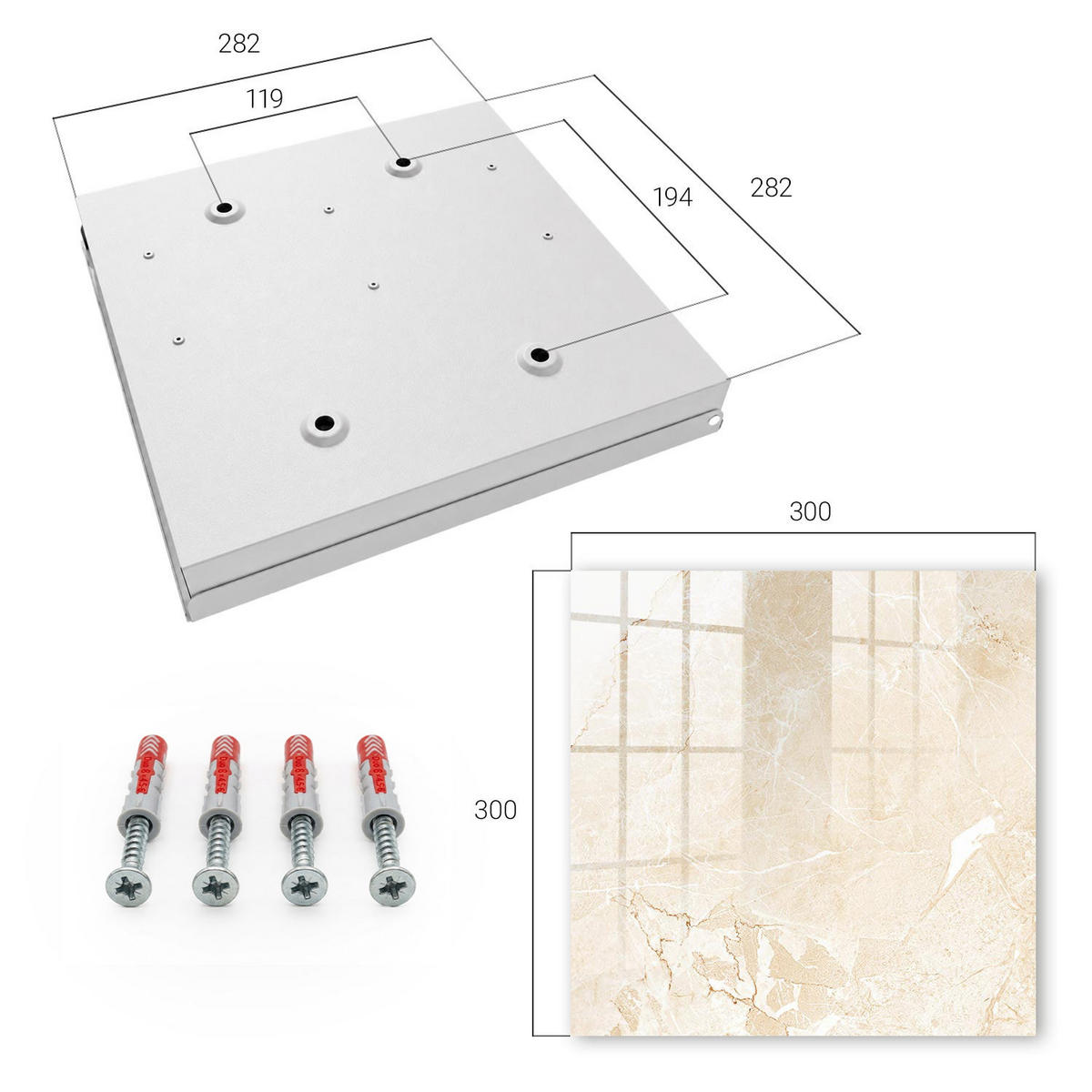 SCHLÜSSELBOX Weiß 30x30 cm – Türöffnung nach rechts - Beige Muster - Beige, Metall (30/30/5cm) - TULUP
