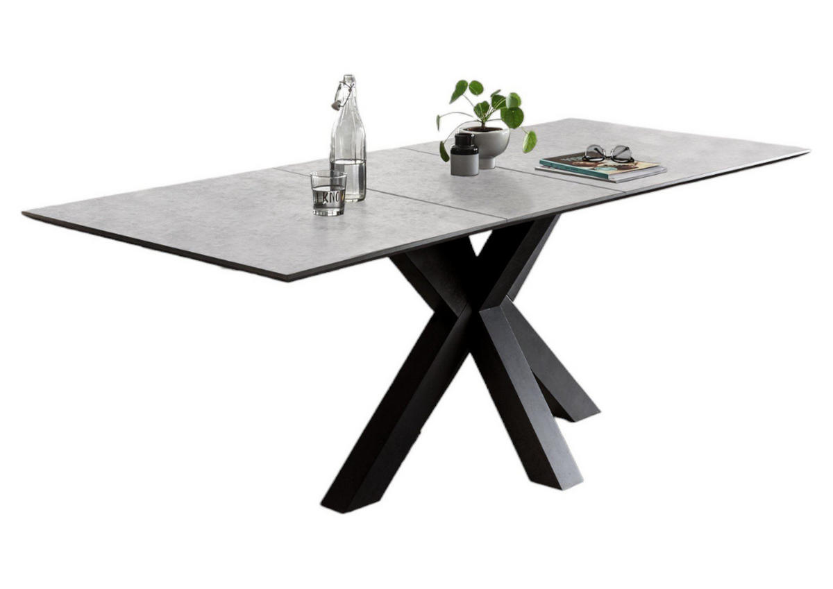 ESSTISCH ausziehbar Elda 3 160 x 90 x 75 Esszimmertisch Schwarzstahl/Keramik Hell - Hellgrau, Holz (160/90/75cm) - 58aufmkessel