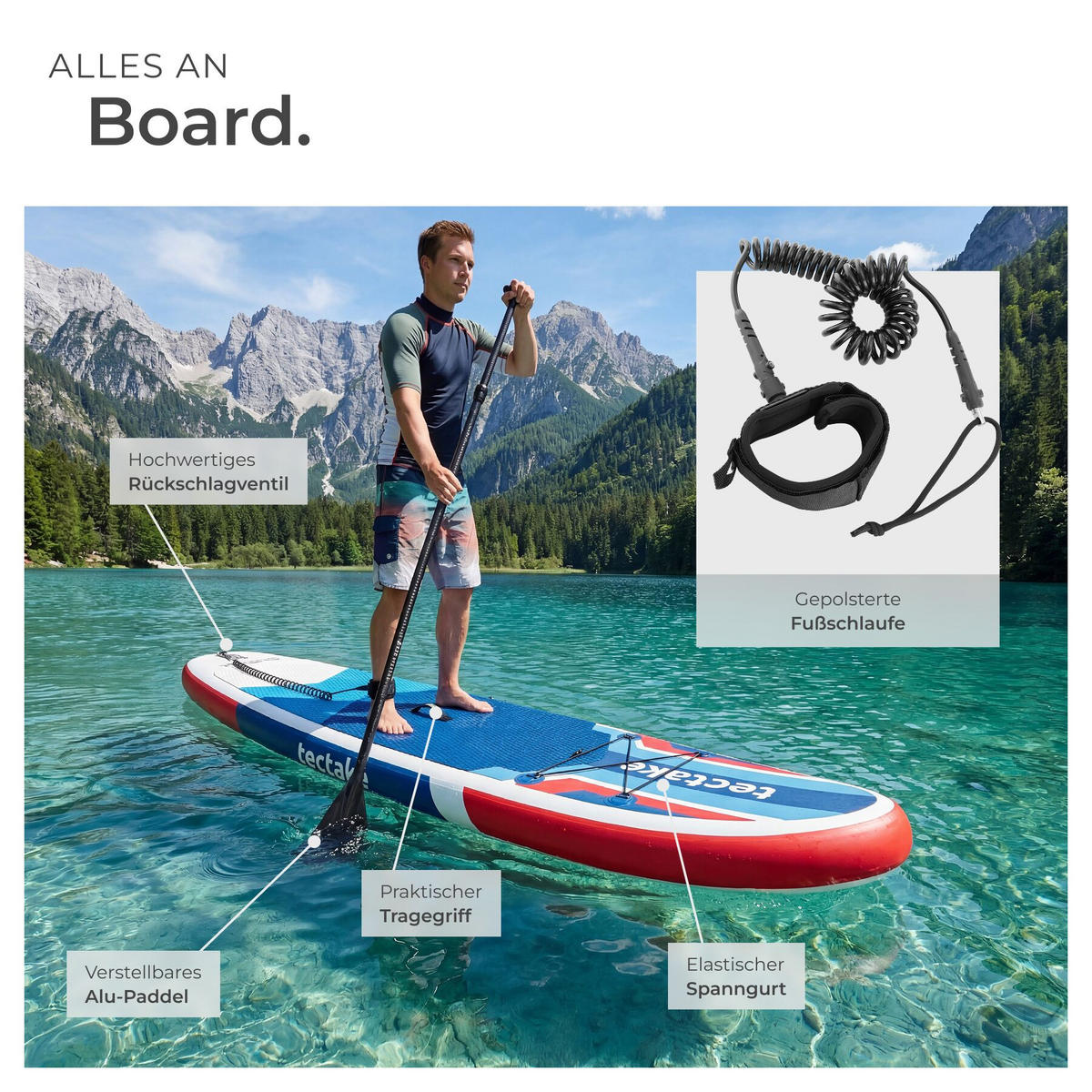 STAND-UP PADDLE BOARD , 288 x 77 x 22,5 cm, rot/blau - Rot, Kunststoff (288/77/0.23cm) - tectake