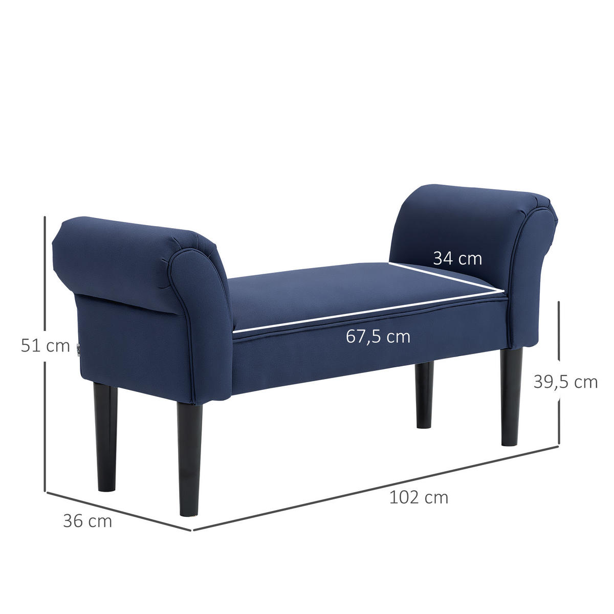 BETTBANK, Polsterbank, Sitzbank, Flurbank für Schlafzimmer, bis 130 kg Blau - Blau, Kunststoff (36/51/102cm) - HOMCOM