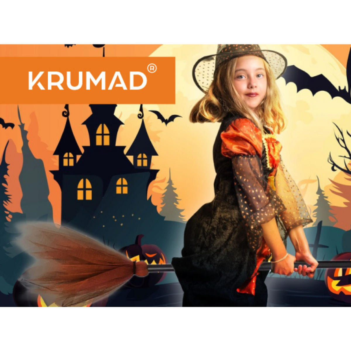 HEXENBESEN Halloween Orange - Orange, Kunststoff (87/4/87cm) - KRUMAD
