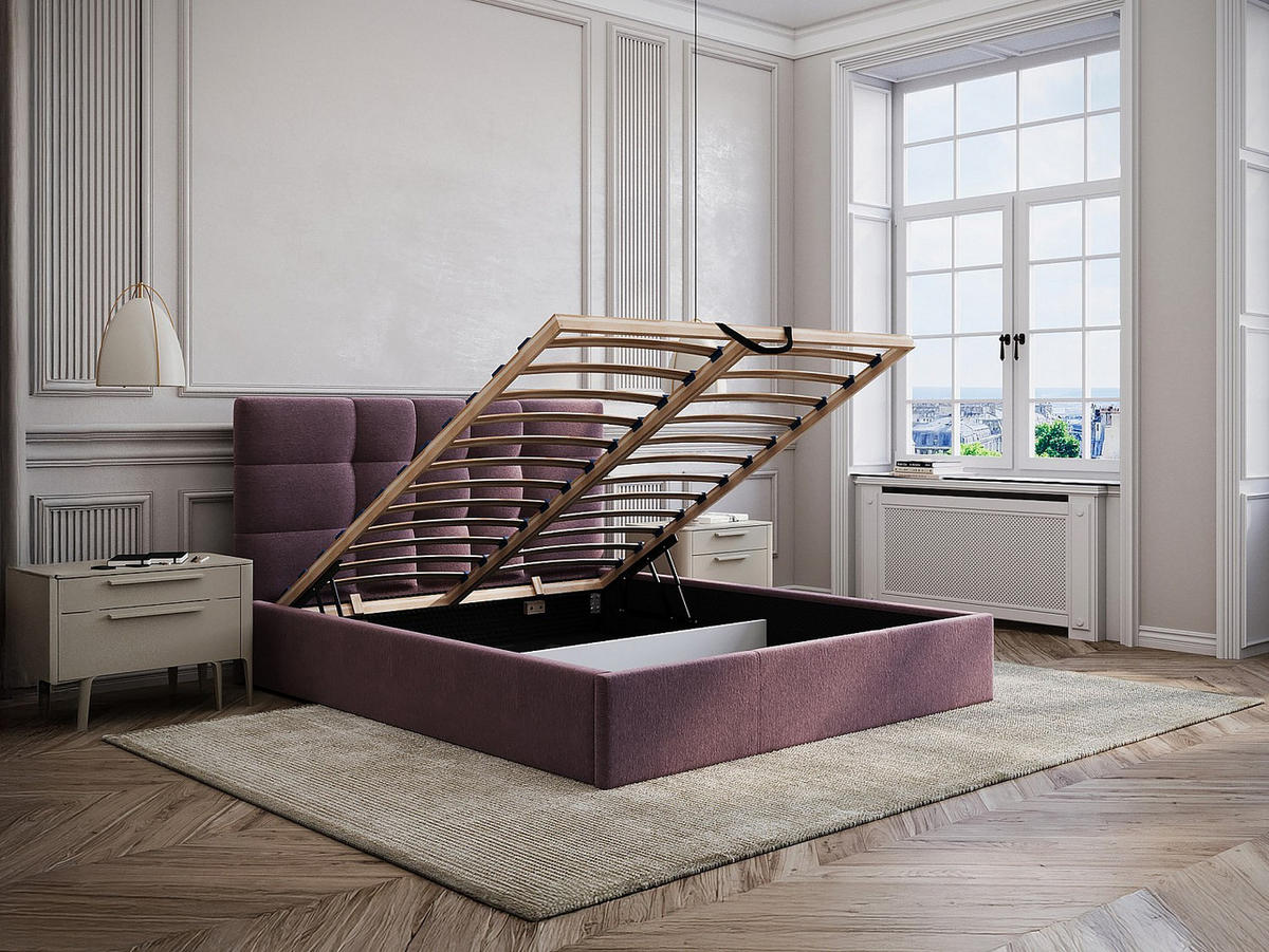 BETT mit Bettkasten - 2 Personen - Stoff - Bordeaux - - Bordeaux, Textil (160/200cm) - Vente-Unique