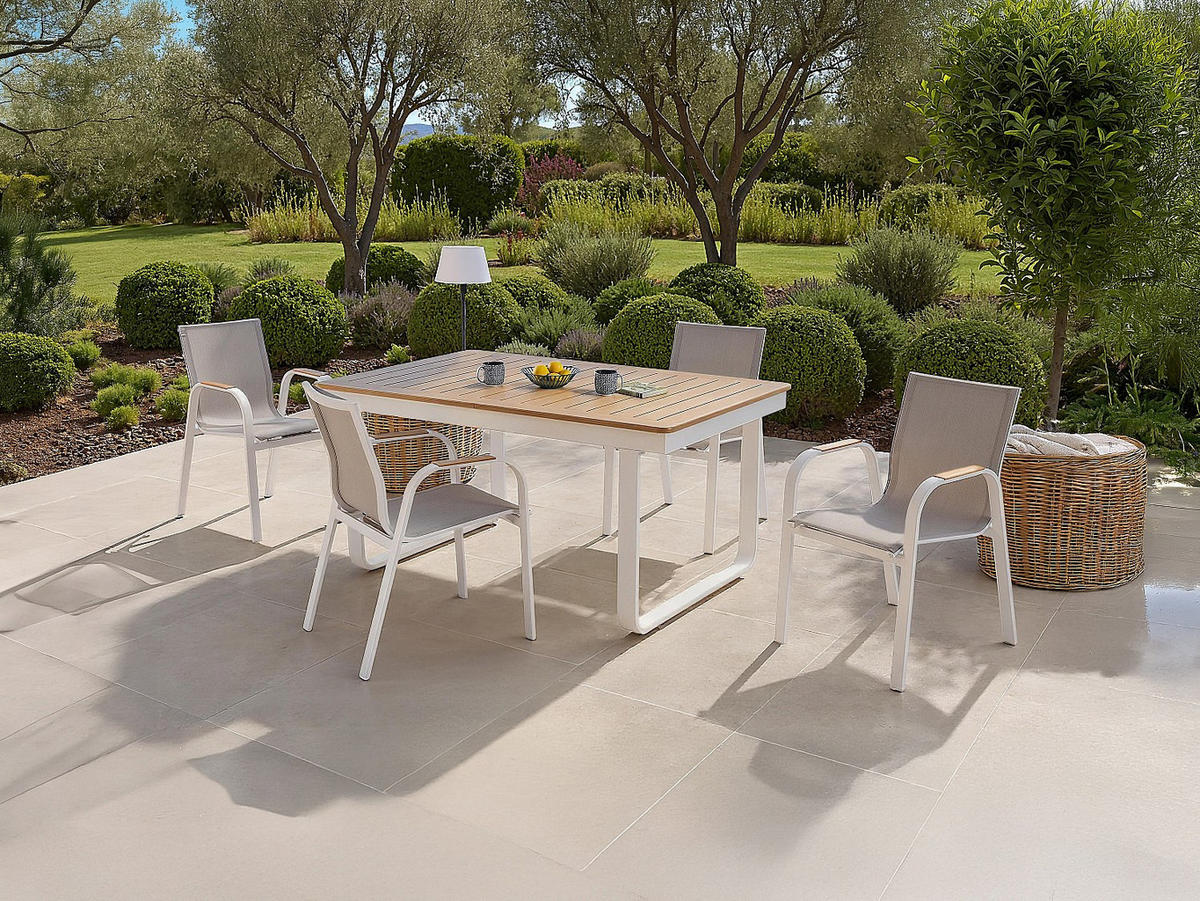 GARTENESSGRUPPE im Set - 4 -Sitzer - Aluminium - naturfarben hell, weiß - SERUNO - Naturfarben, Metall - Vente-Unique