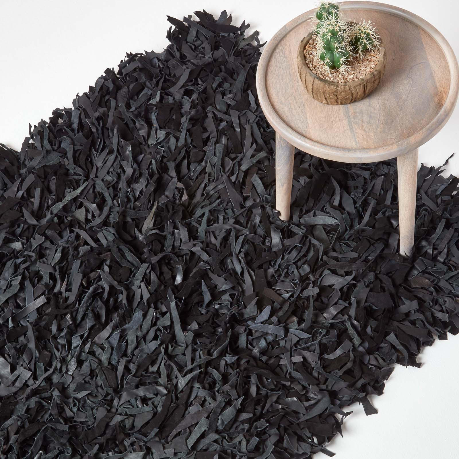 SHAGGY-TEPPICH Dallas 120/180 cm - Schwarz, Leder (120/180cm) - Homescapes