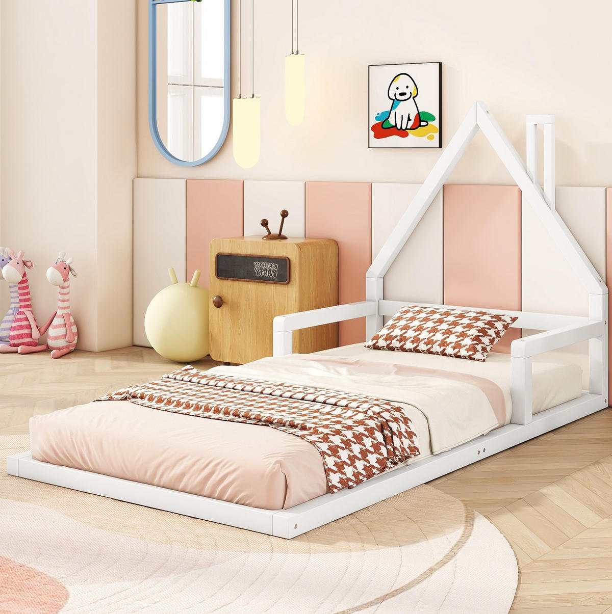 KINDERBETT Kindereinzelbetten 90/200 cm in Hausform aus massivem Kiefer und MDF, Weiß - Weiß, Holzwerkstoff (90/200cm) - Redom