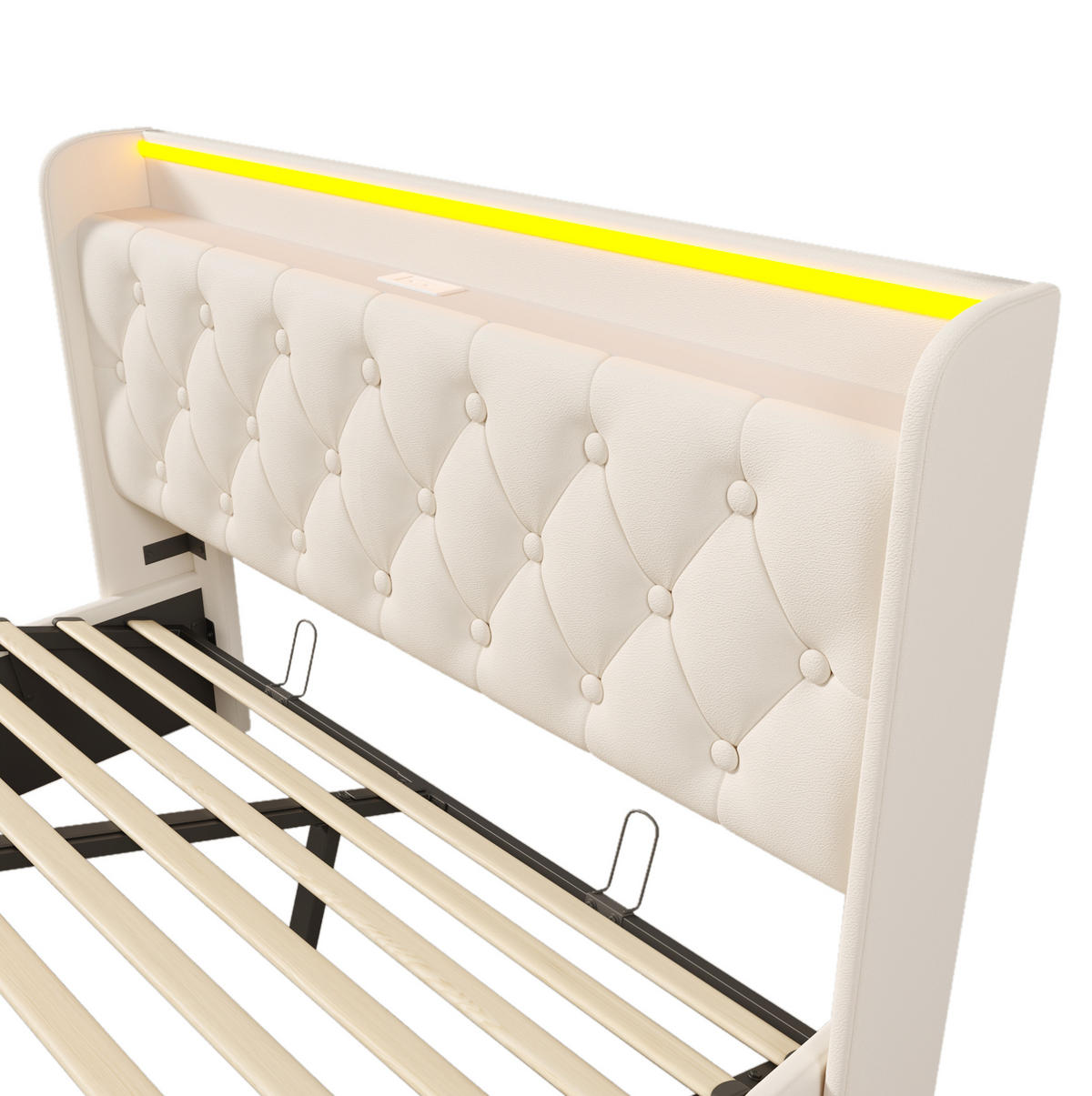 POLSTERBETT aus PU 140x200 cm in Weiß mit LED-Beleuchtung & Matratze - Weiß, Leder (140/200cm) - Modfu