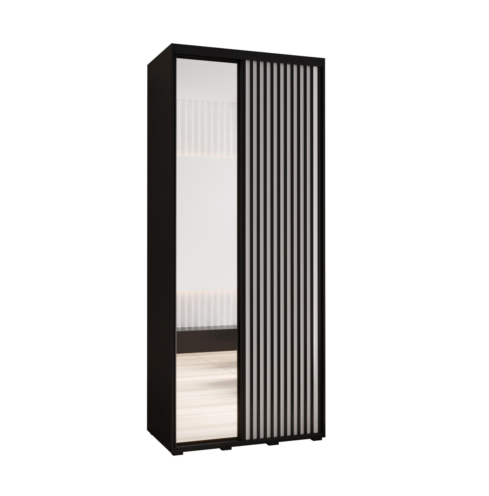 Abiks Möbel Schwebetürenschrank Schwarz, Weiß, Schwarz 120x205.2x60 cm