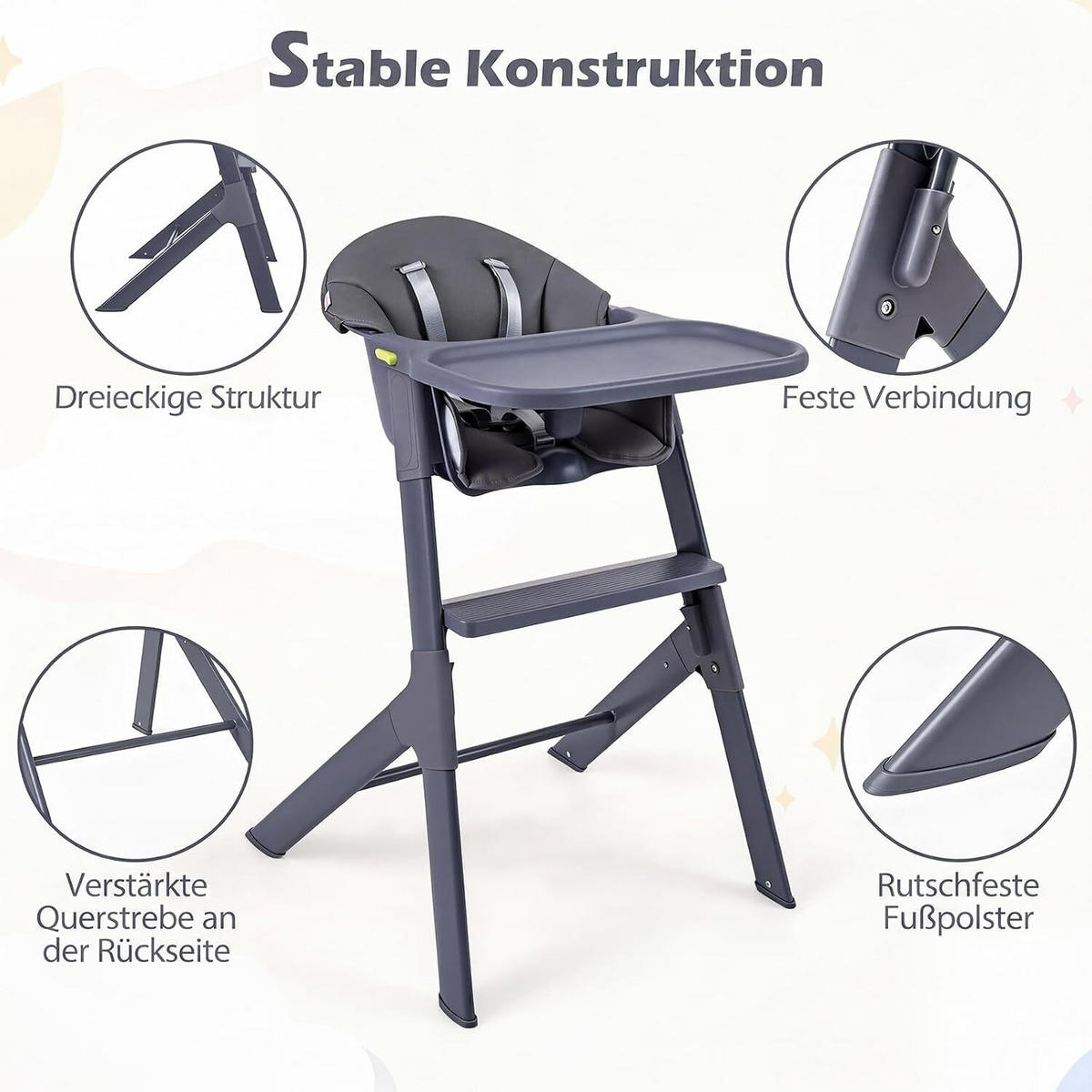 KINDERHOCHSTUHL mit verstellbarem Tablett grau - Grau, Metall (66/90/55cm) - COSTWAY